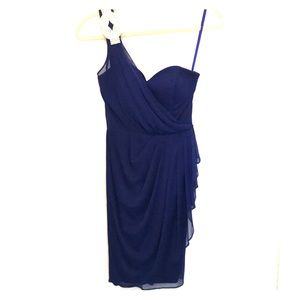 Blue One-Shoulder Chiffon Dress